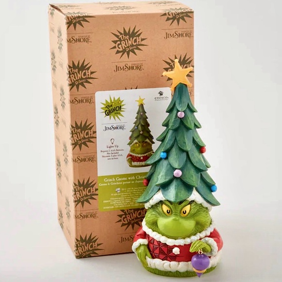 Enesco Dr. Seuss Grinch Jim Shore Gnome Santa Tree Hat Lit Figure Christmas NEW - Picture 1 of 15